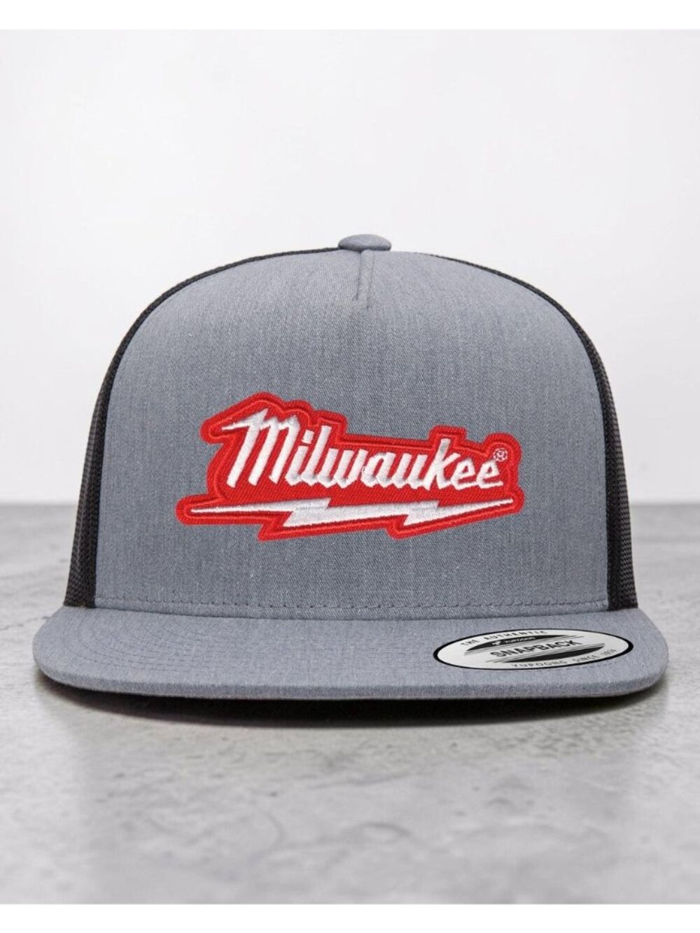 Milwaukee Red Tools YP Flat Bill Trucker Hat Mesh Back Snapback grey/black